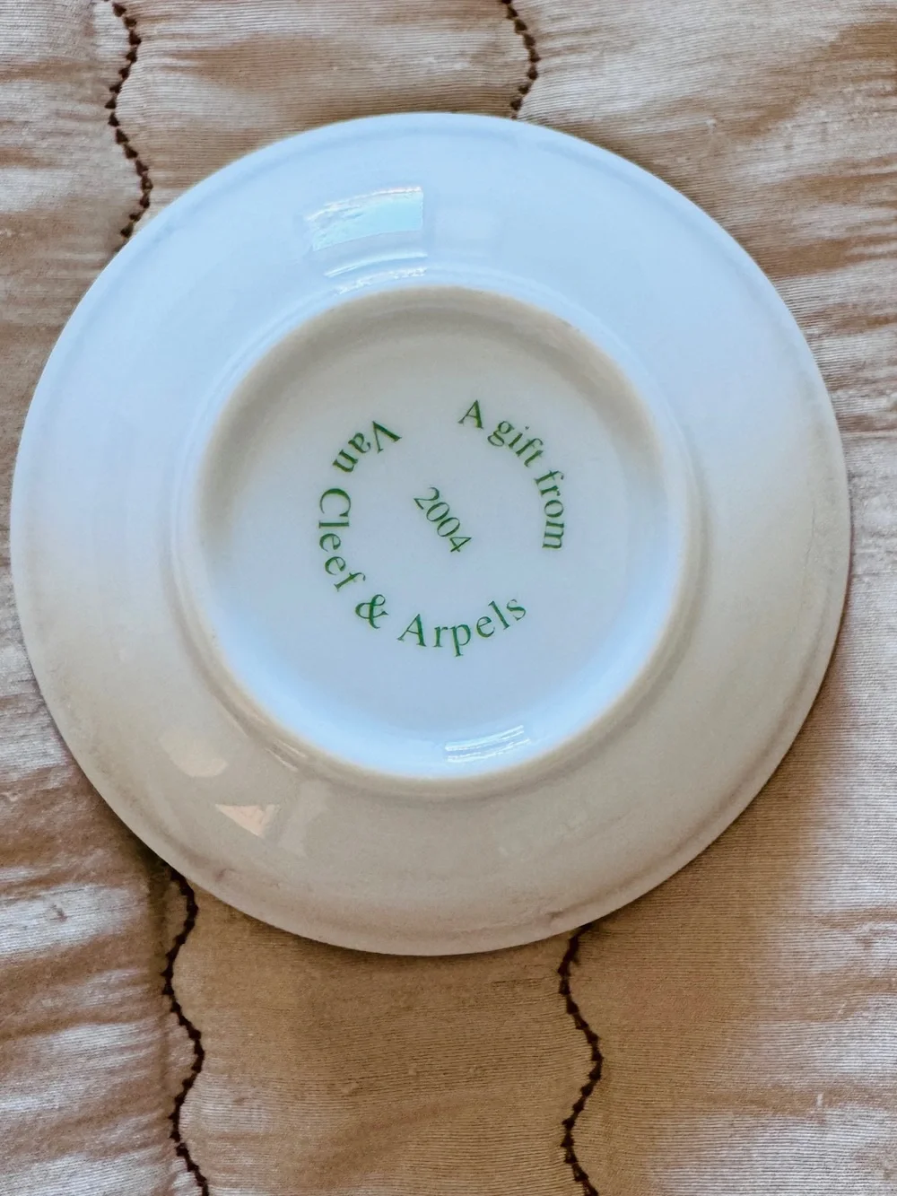 Authentic Van Cleef and Arpels Floral Fairy Ceramic Bowl in White and Green